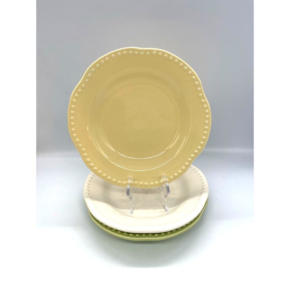 Pottery Barn Emma Set of 3 Salad Plates 8.75" Green Yellow Cream Portugal